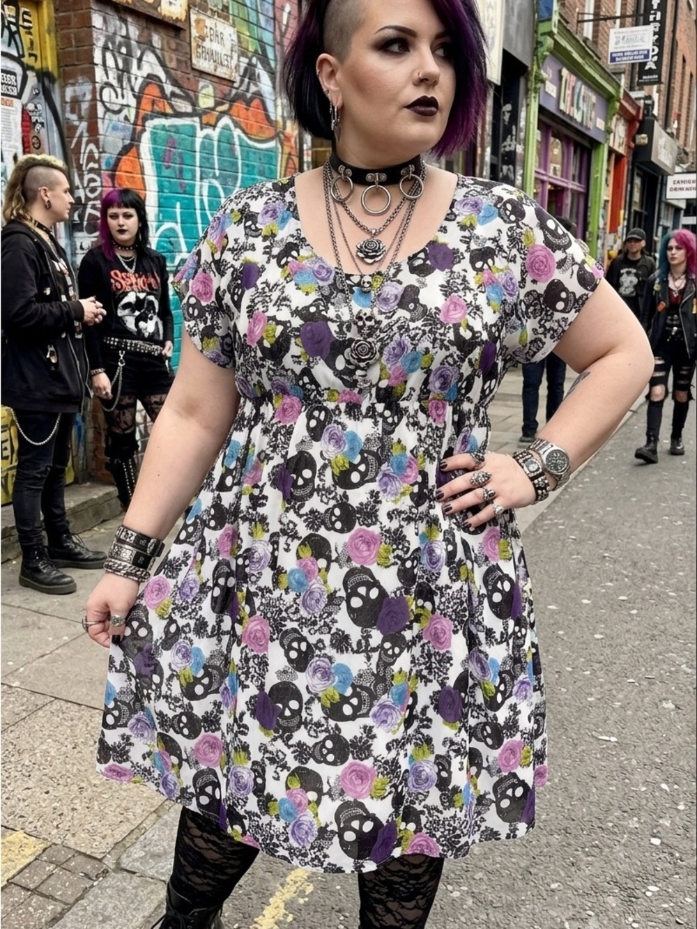Torrid Skulls & Floral Print Babydoll Dress. Goth, Punk, Alternative, Whimsigoth
